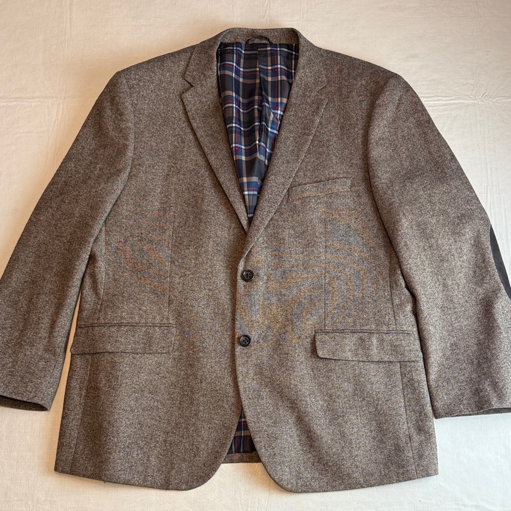 U.S. Polo Assn. Men's Brown Blazer Elbow Patches Plaid Lining Size 46R